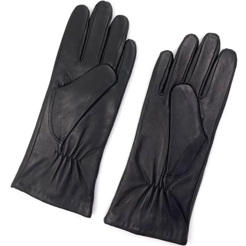 New Luxury Italian Soft Genuine Leather Gloves Cashmere Lined Black for Women